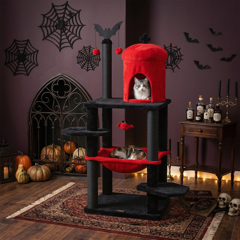 51" Gothic Multi-Level Cat Tree with Spider Toy & Hammock