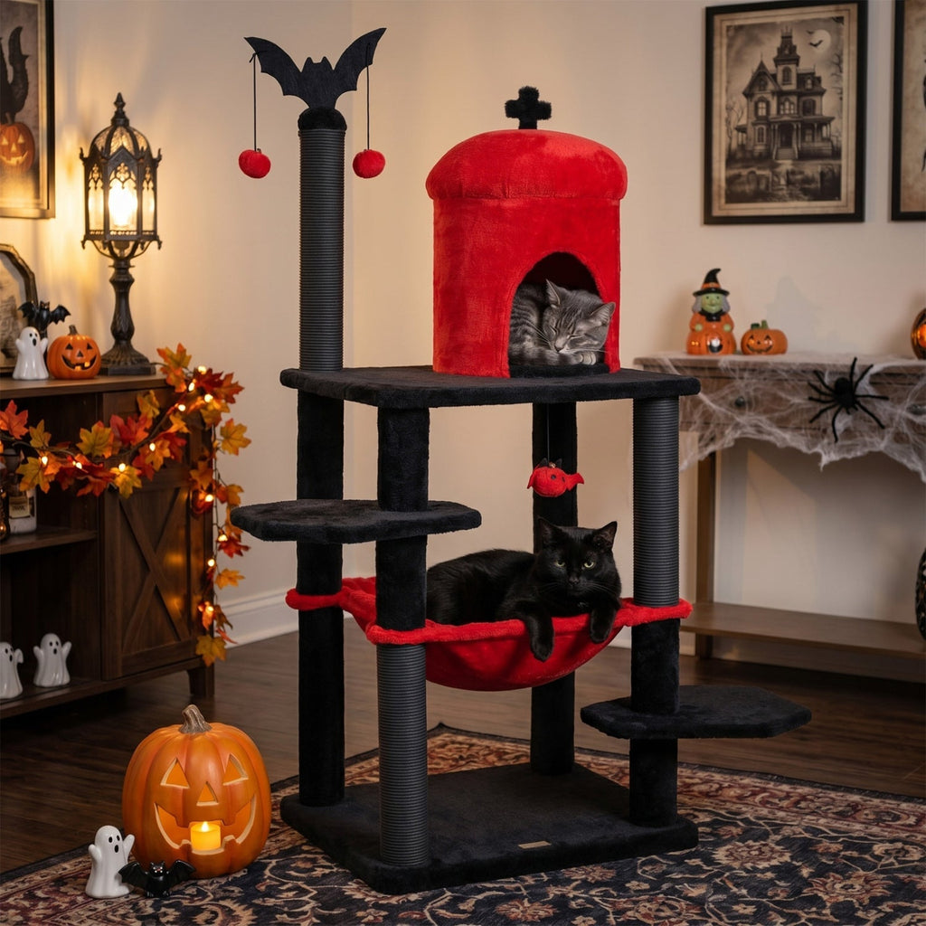 51" Gothic Multi-Level Cat Tree with Spider Toy & Hammock