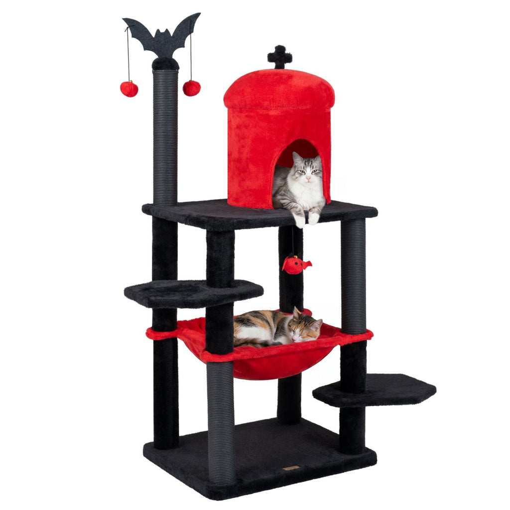 51" Gothic Multi-Level Cat Tree with Spider Toy & Hammock