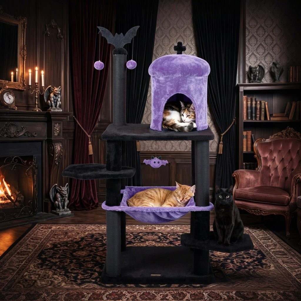 51" Gothic Multi-Level Cat Tree with Spider Toy & Hammock