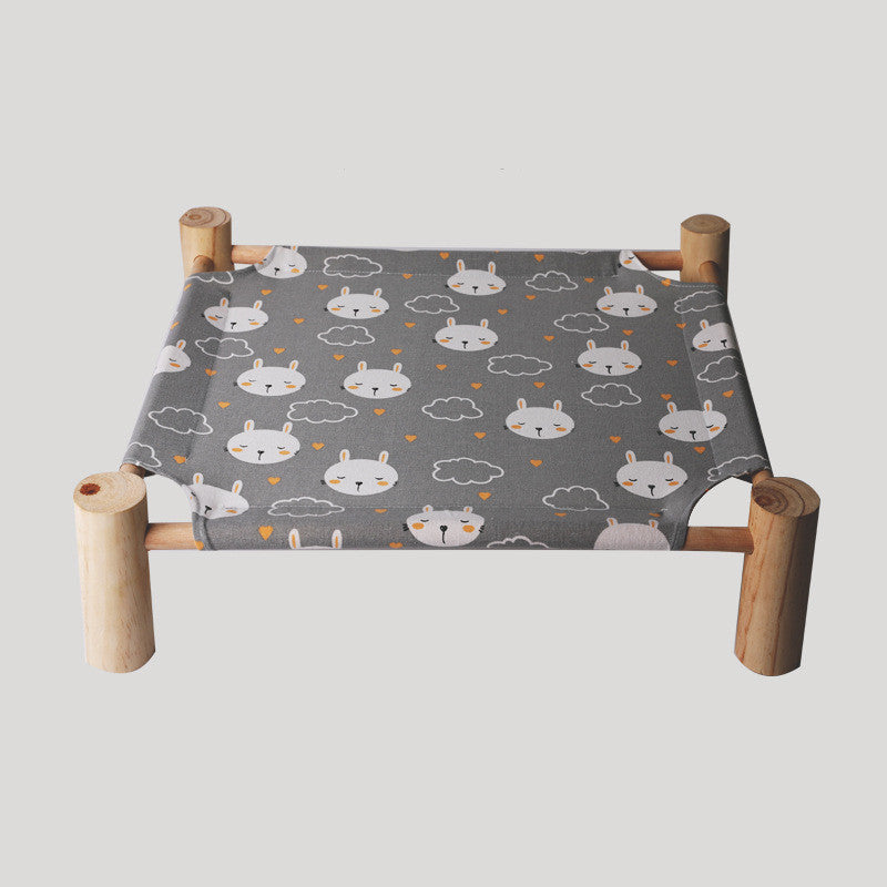 Washable Solid Wood Pet Dog Bed (Removable Cover) Gray grid A