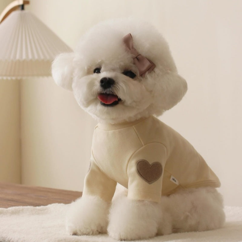 Teddy Bear York Sharberd Velvet Hoodie Pet Love Embroidery Warm Clothes Beige