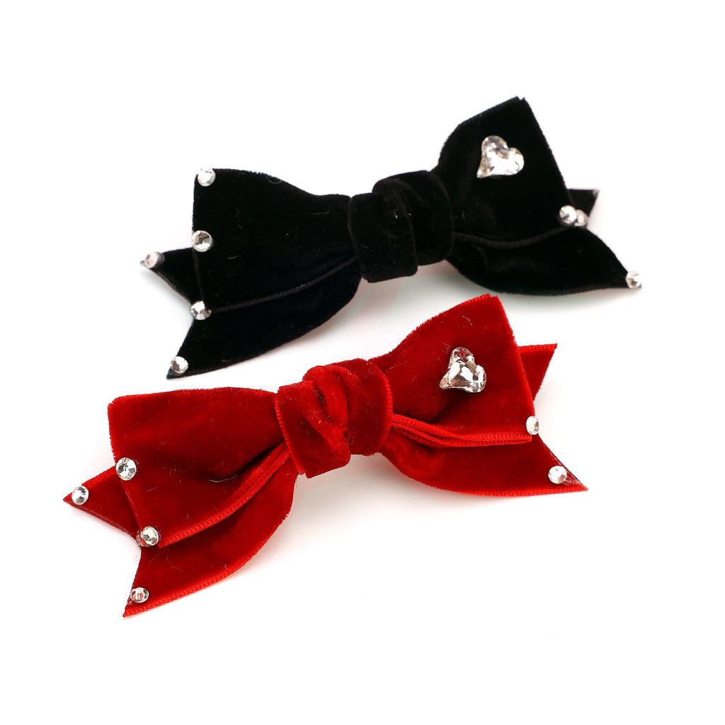 Pet Accessories Velvet Bow Hair Clip with Rhinestone Heart headwear