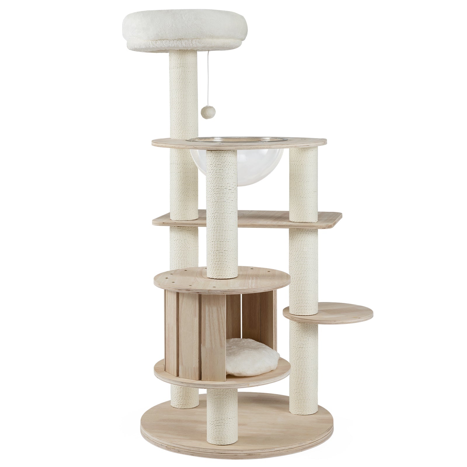 52 Inches Tall Wooden Cat Tree with Washable Plush Cushions and Multi-Level Climbing Stand