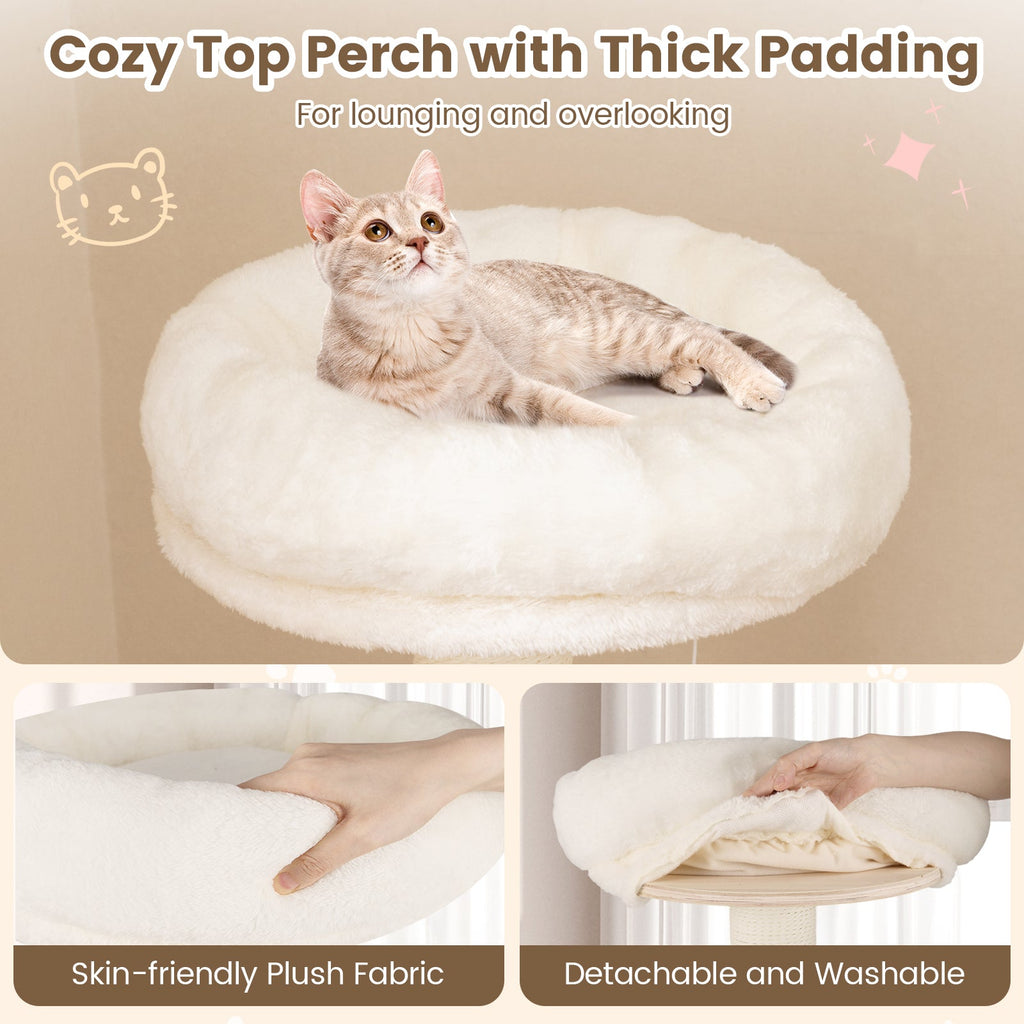 52 Inches Tall Wooden Cat Tree with Washable Plush Cushions and Multi-Level Climbing Stand