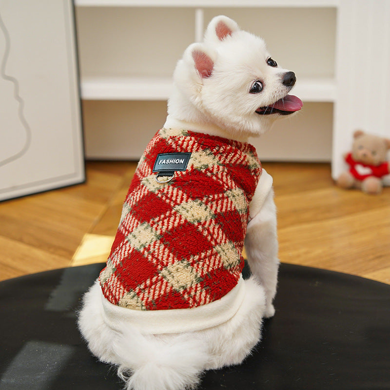 Polar Fleece Dog Vest – Checkered Pattern | XS–8XL | Red, Blue & Red Plum