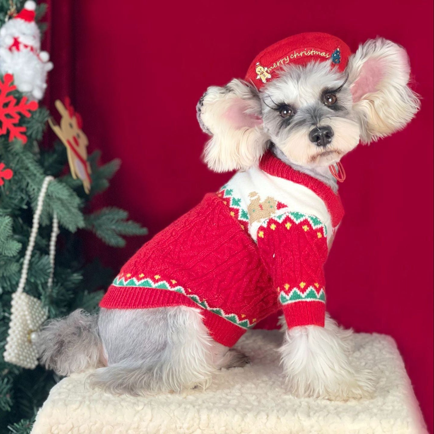 Christmas Dog Sweater Cozy Knitted Holiday Pet Jumper Pullover with Gingerbread Design Warm Winter Apparel