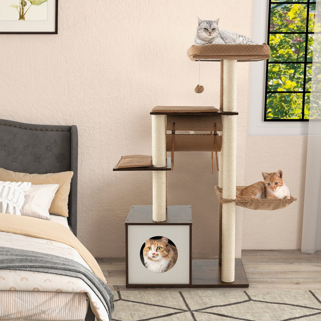 53 Inch Cat Tree with Condo and Swing Tunnel