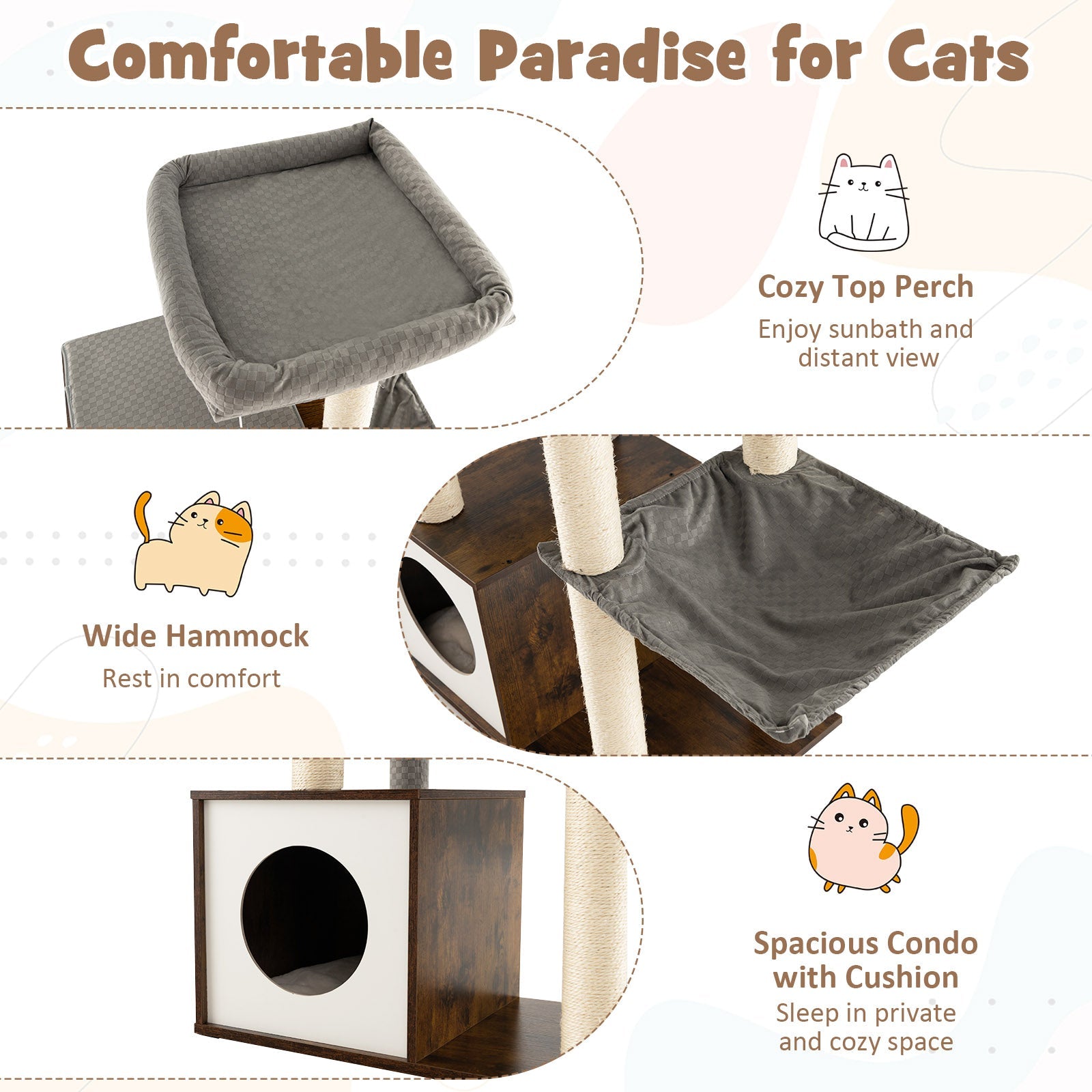 53 Inch Cat Tree with Condo and Swing Tunnel