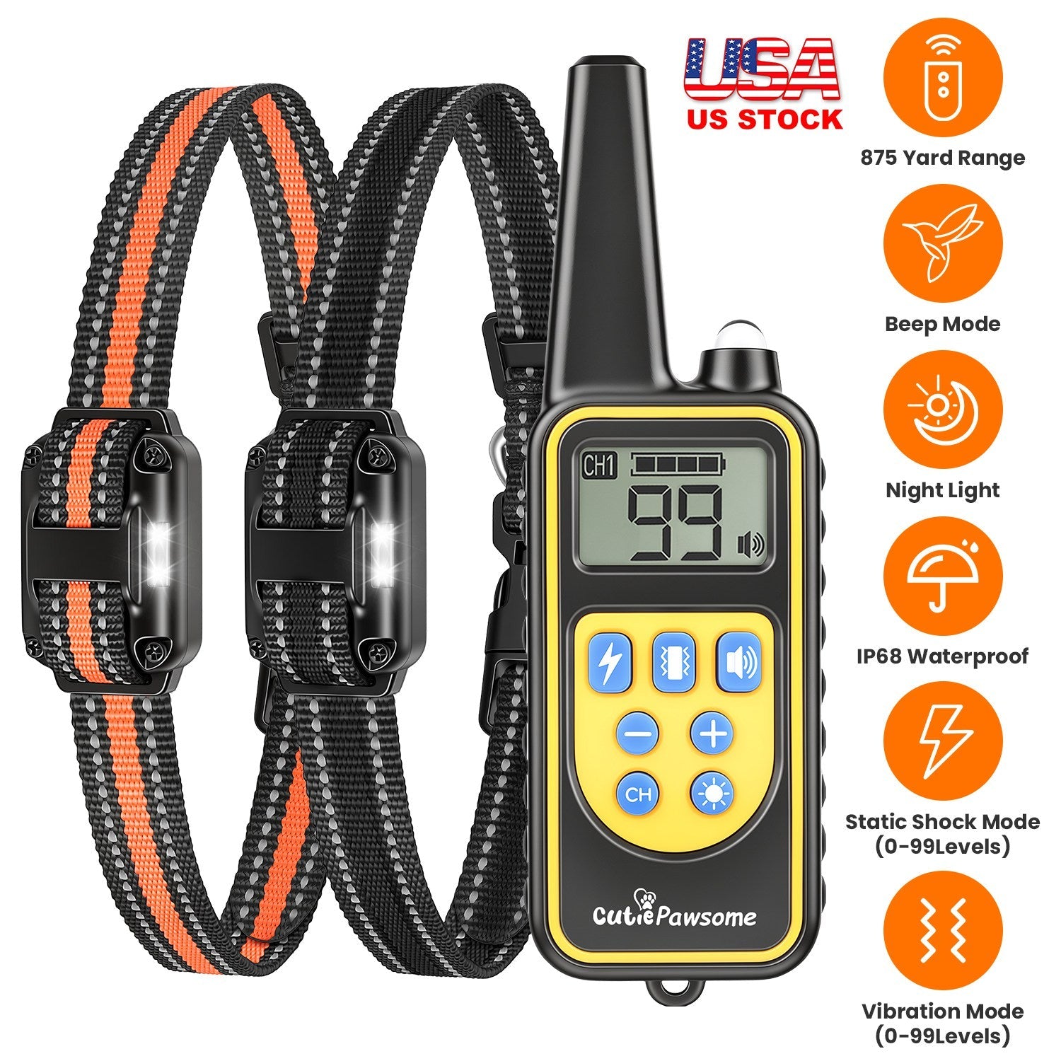 Rechargeable Dog Training Collar with Remote – 875 Yard Range