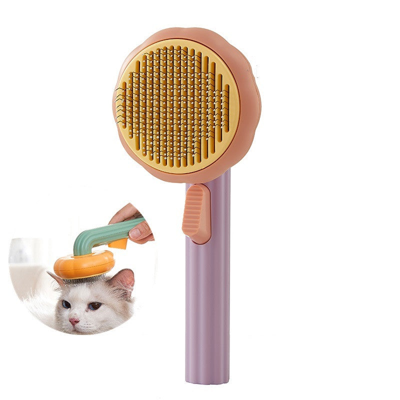New Pet Cat Brush Hot Selling Hand-held Steel Wire Self-cleaning Comb Looper For Hair Removal Purple Orange