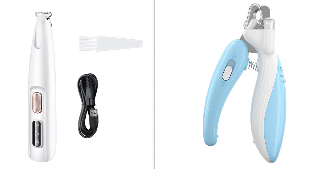 Pets Dog Paw Trimmer With LED Light Fully Waterproof Pet Hair Trimmer With LED Display Dog Clippers For Grooming Widen Blade Set with nail clipper