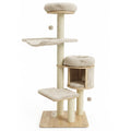 55" Solid Rubber Wood Cat Tree with Condo & Hammock Natural Beige