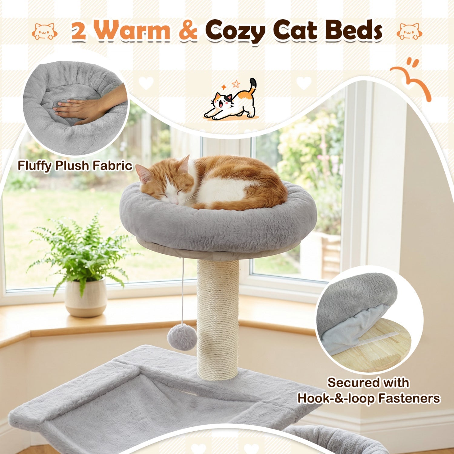 55" Solid Rubber Wood Cat Tree with Condo & Hammock