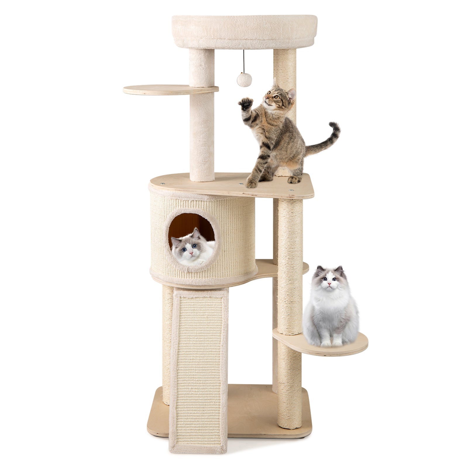 56 Inch Tall Cat Tree with 2 Sisal Scratching Posts and Ladder-NA Default Title
