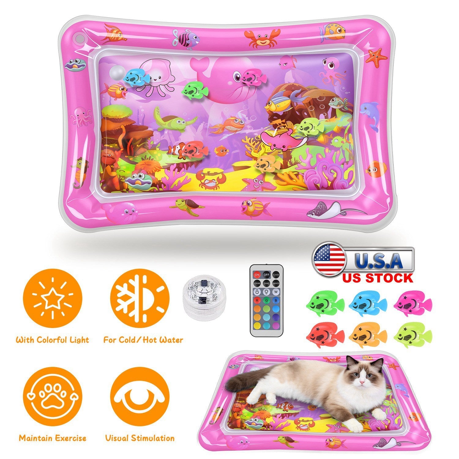 Cat Water Mat with Floating Fish & LED Lights