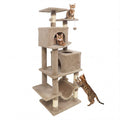57 Inch Cat Tree with Dual Condos and Hammock and 2 Dangling Balls Coffee