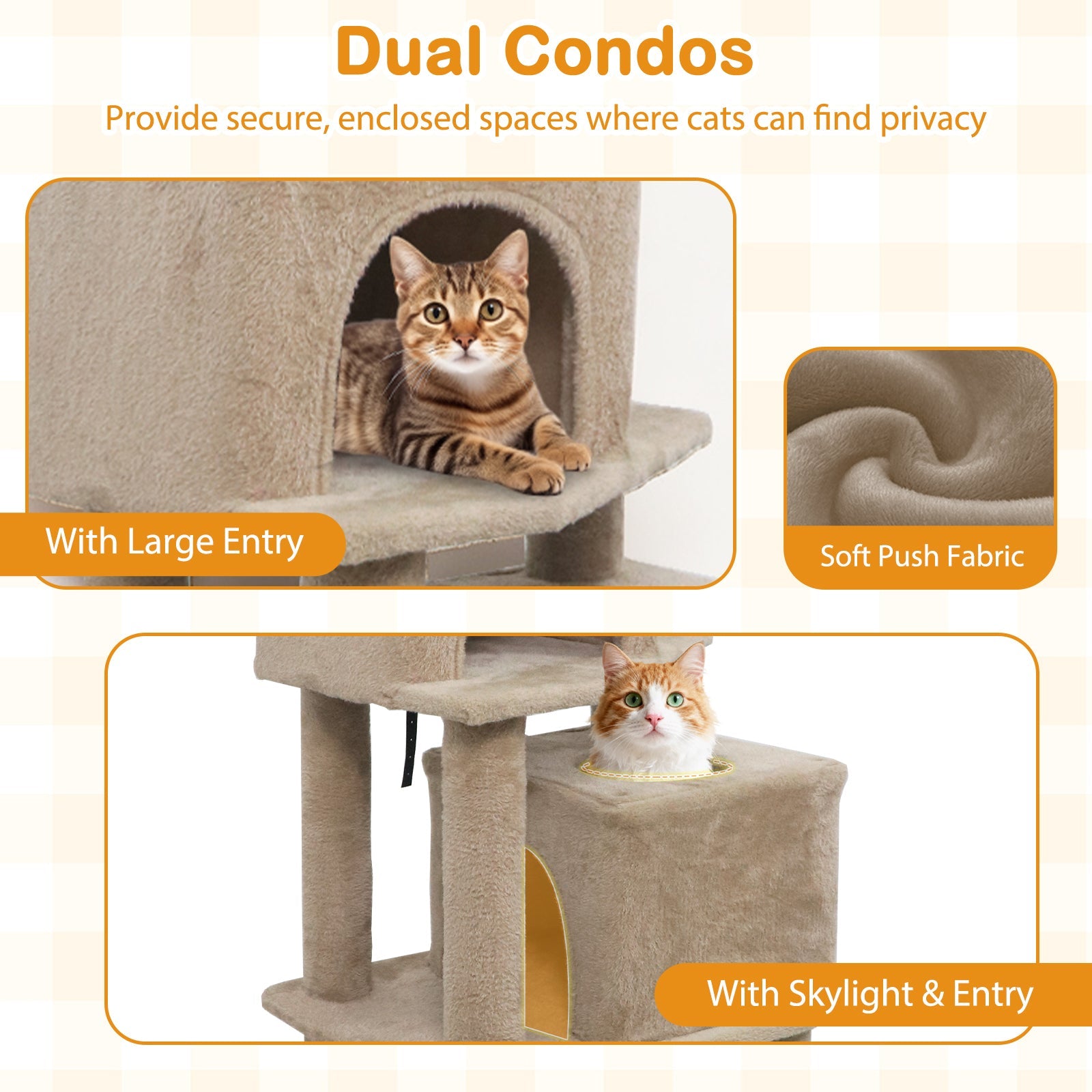 57 Inch Cat Tree with Dual Condos and Hammock and 2 Dangling Balls