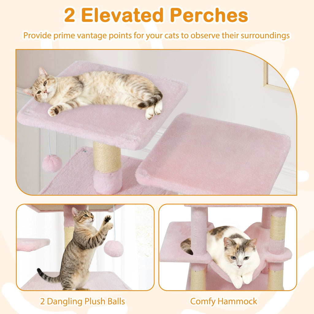 57 Inch Cat Tree with Dual Condos and Hammock and 2 Dangling Balls