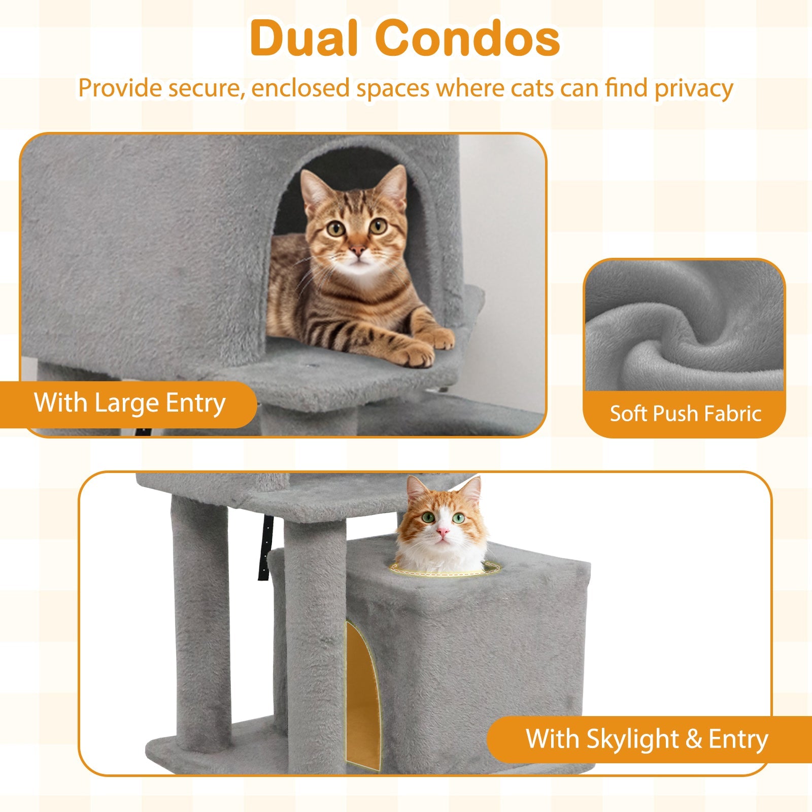 57 Inch Cat Tree with Dual Condos and Hammock and 2 Dangling Balls