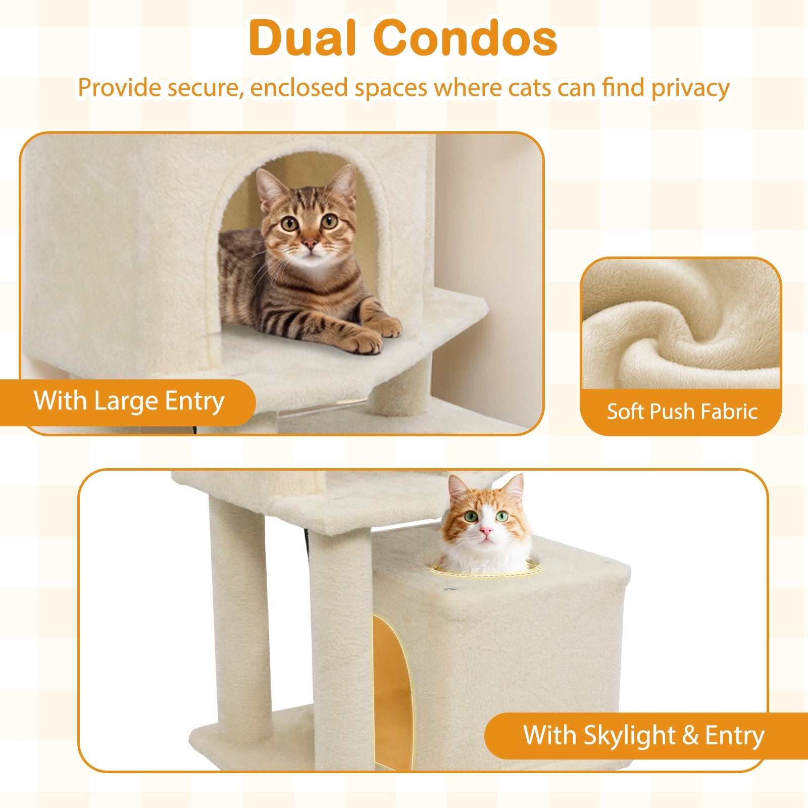 57 Inch Cat Tree with Dual Condos and Hammock and 2 Dangling Balls