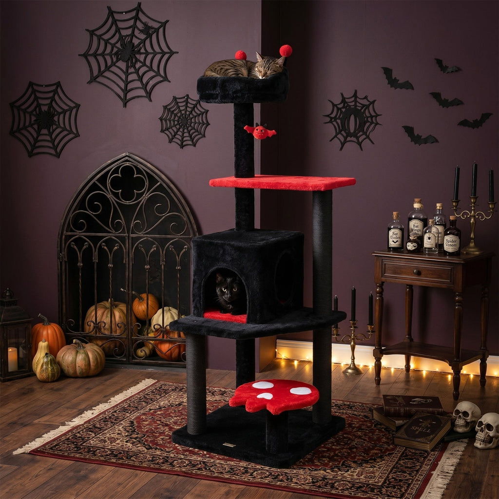 57" Gothic Cat Tower with Padded Perch and Spider Toy