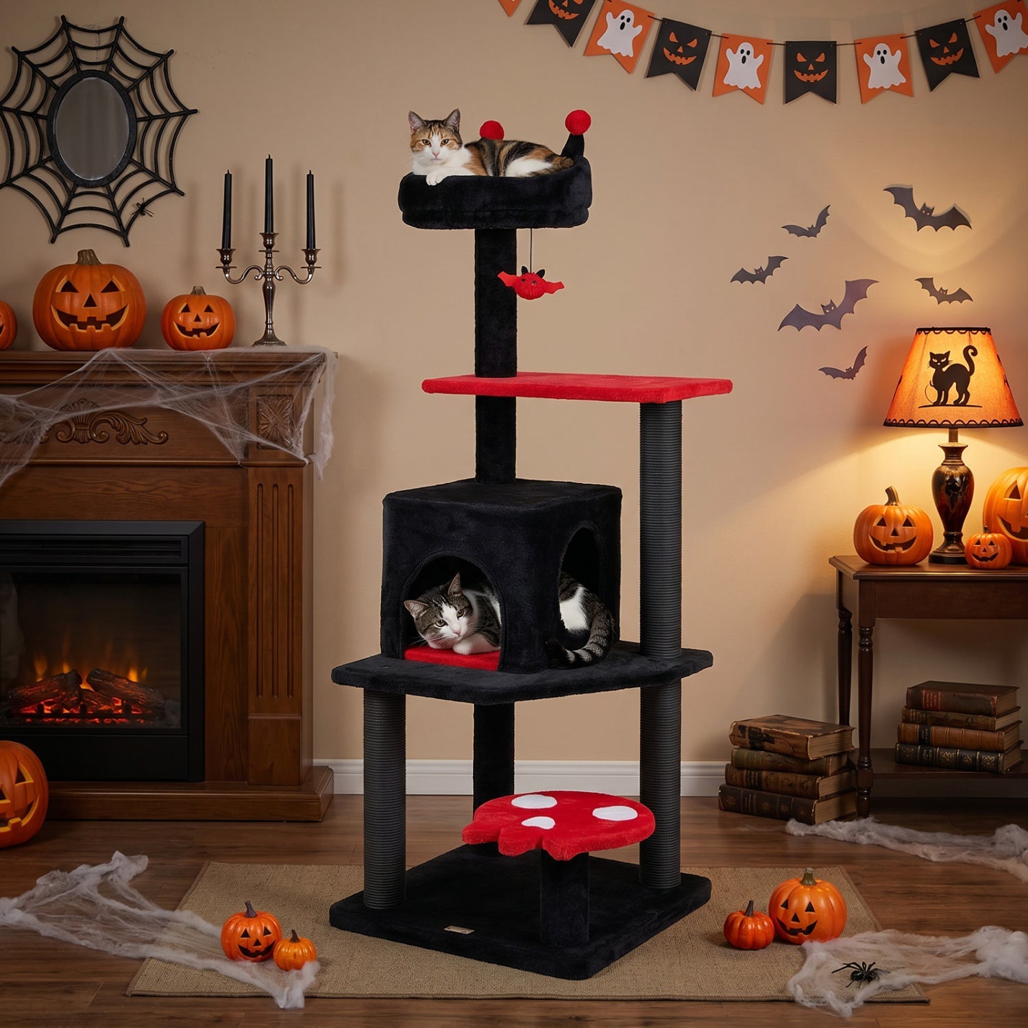 57" Gothic Cat Tower with Padded Perch and Spider Toy