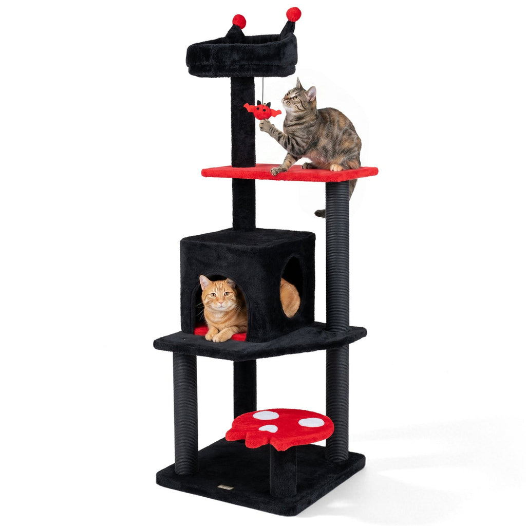 57" Gothic Cat Tower with Padded Perch and Spider Toy