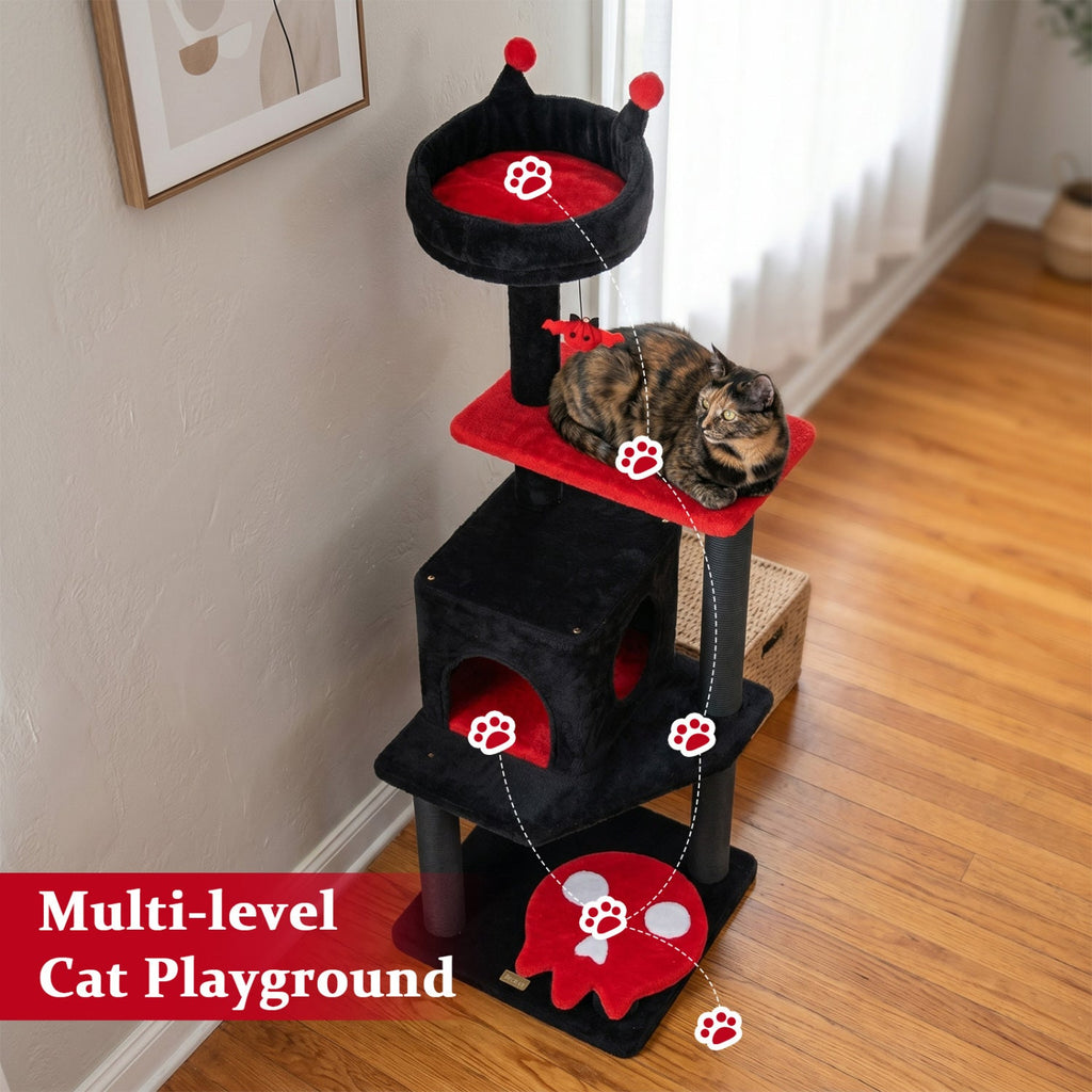 57" Gothic Cat Tower with Padded Perch and Spider Toy