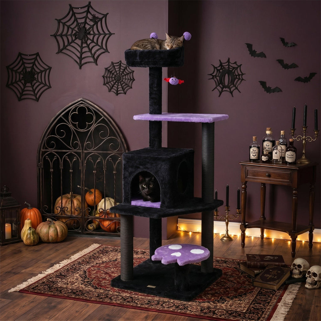 57" Gothic Cat Tower with Padded Perch and Spider Toy