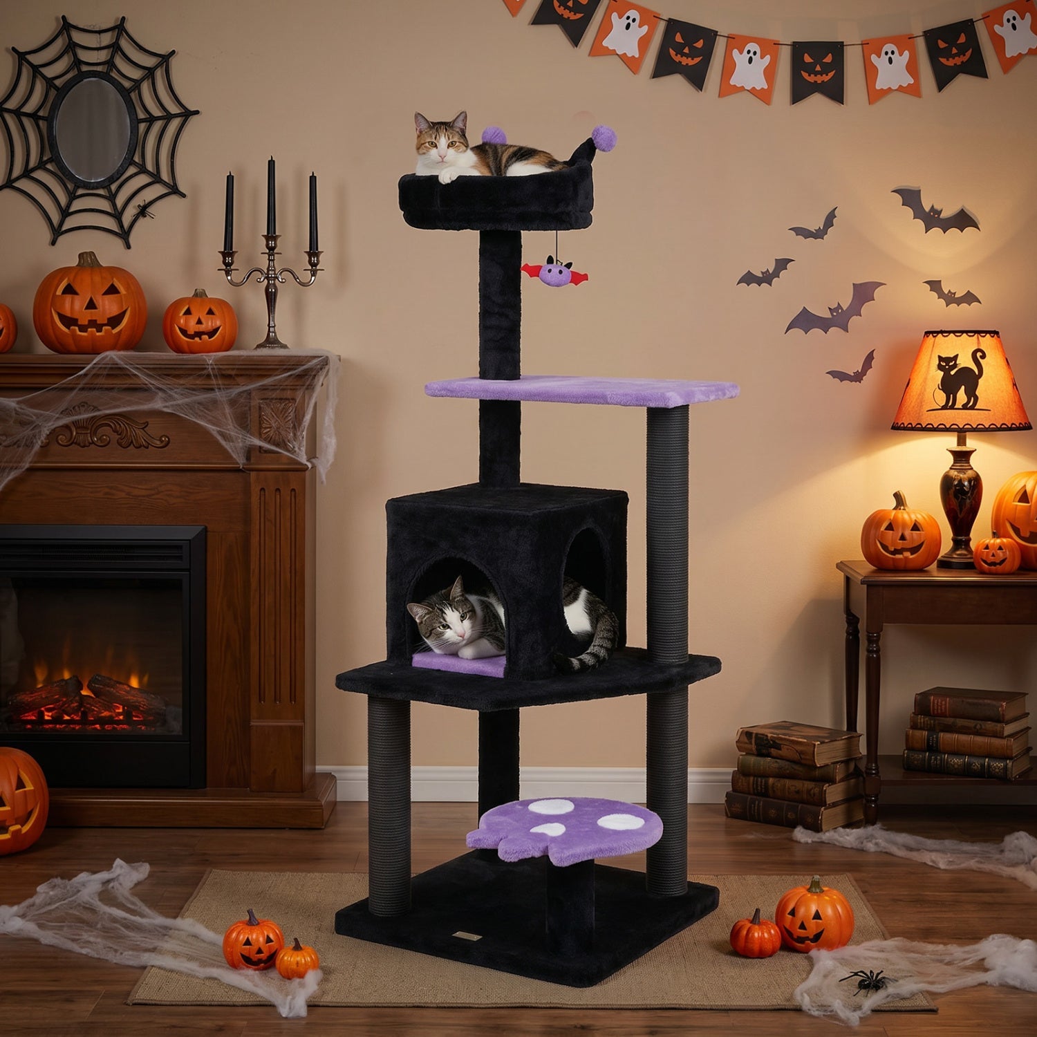 57" Gothic Cat Tower with Padded Perch and Spider Toy