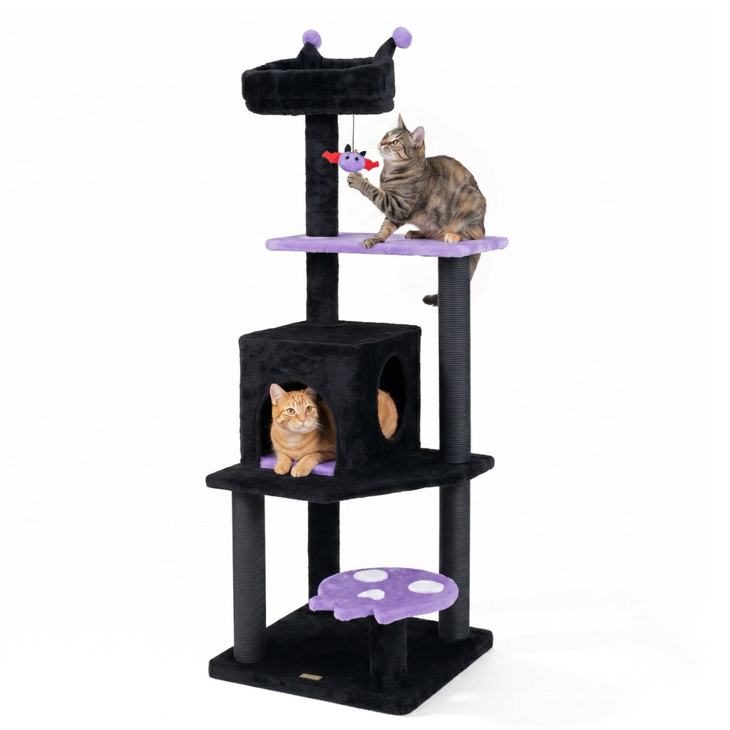 57" Gothic Cat Tower with Padded Perch and Spider Toy