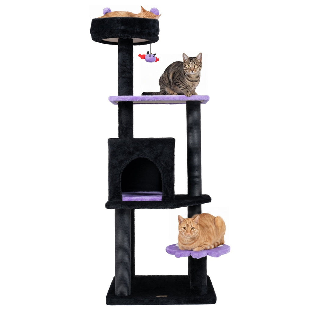 57" Gothic Cat Tower with Padded Perch and Spider Toy