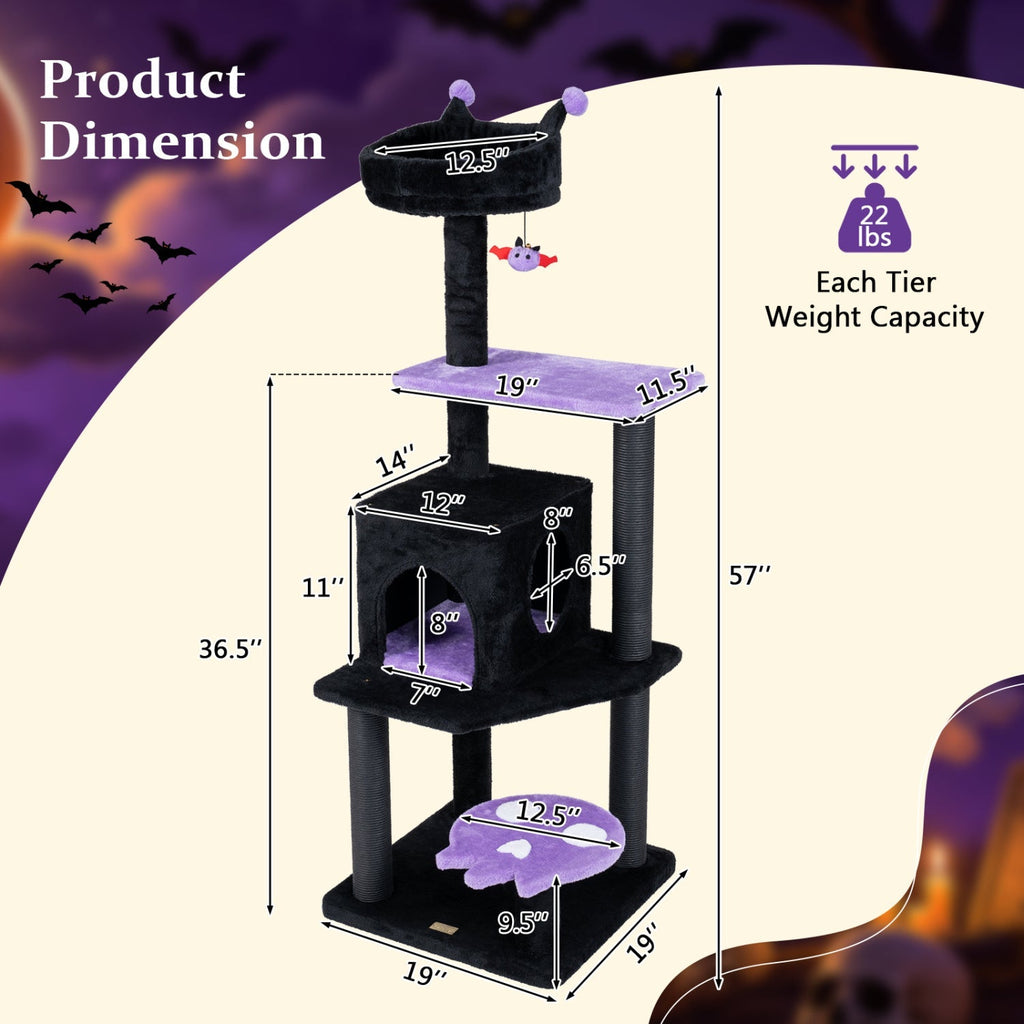 57" Gothic Cat Tower with Padded Perch and Spider Toy