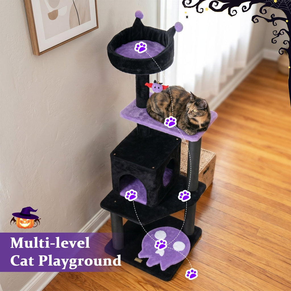 57" Gothic Cat Tower with Padded Perch and Spider Toy