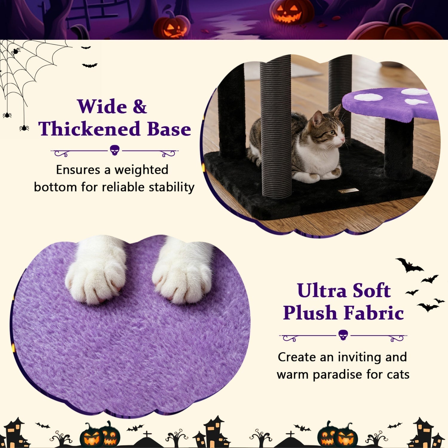 57" Gothic Cat Tower with Padded Perch and Spider Toy