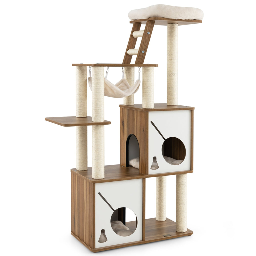 57 Inch Cat Tree Tower Multi-Level Activity Center with Scratching Posts-Natural Default Title
