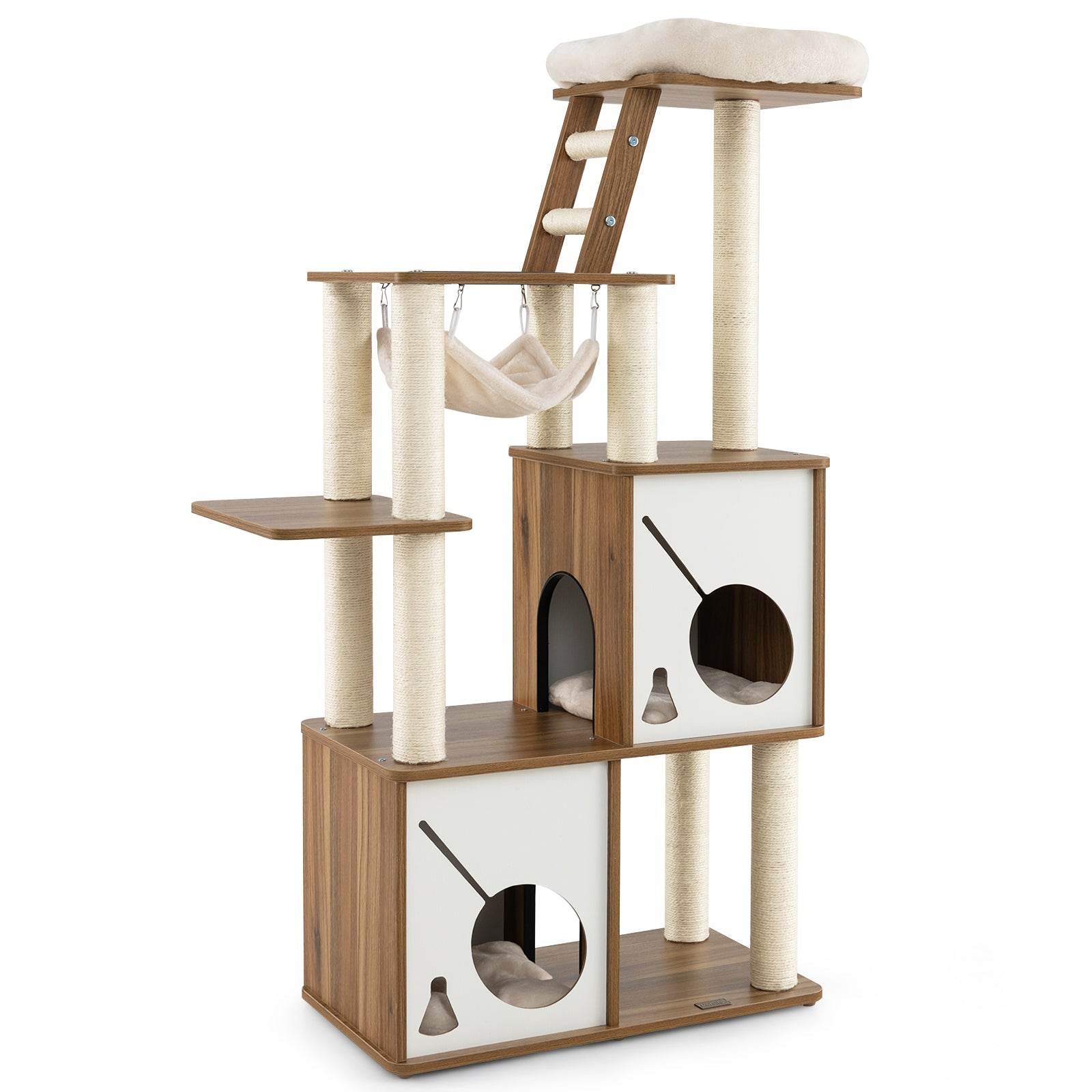 57 Inch Cat Tree Tower Multi-Level Activity Center with Scratching Posts-Natural Default Title