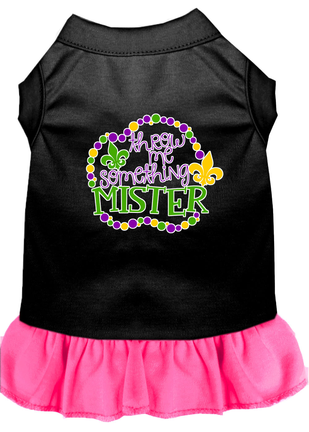 Pet Dress "Throw Me Something Mister" Black W Bright Pink