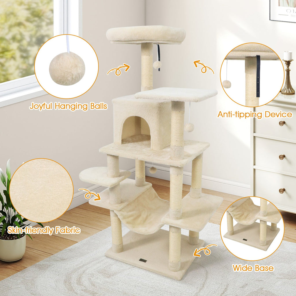 58" Multi-Level Cat Tree Soft Plush Cat Tower with Padded Top Perch