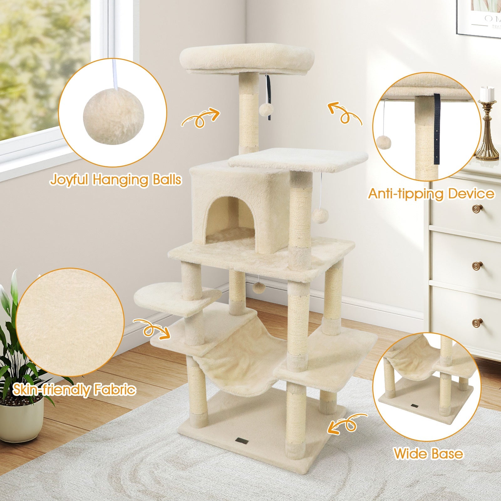 58" Multi-Level Cat Tree Soft Plush Cat Tower with Padded Top Perch
