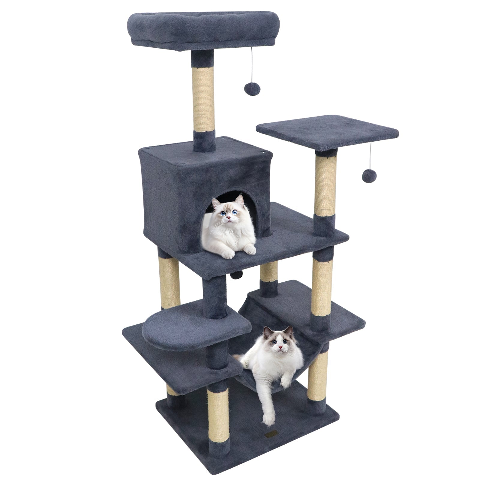 58" Multi-Level Cat Tree Soft Plush Cat Tower with Padded Top Perch Grey