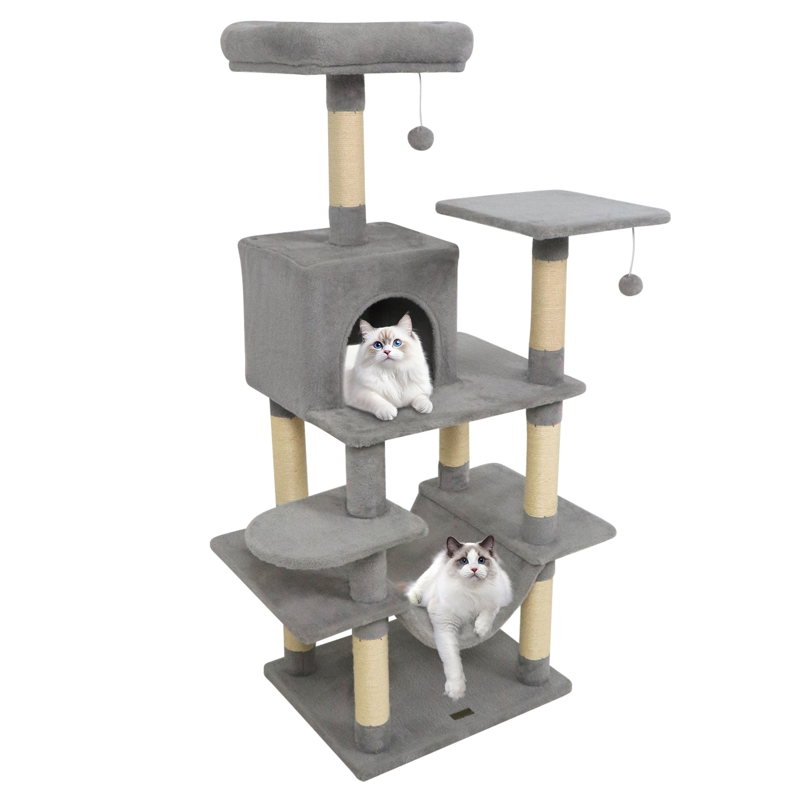 58" Multi-Level Cat Tree Soft Plush Cat Tower with Padded Top Perch Light Grey