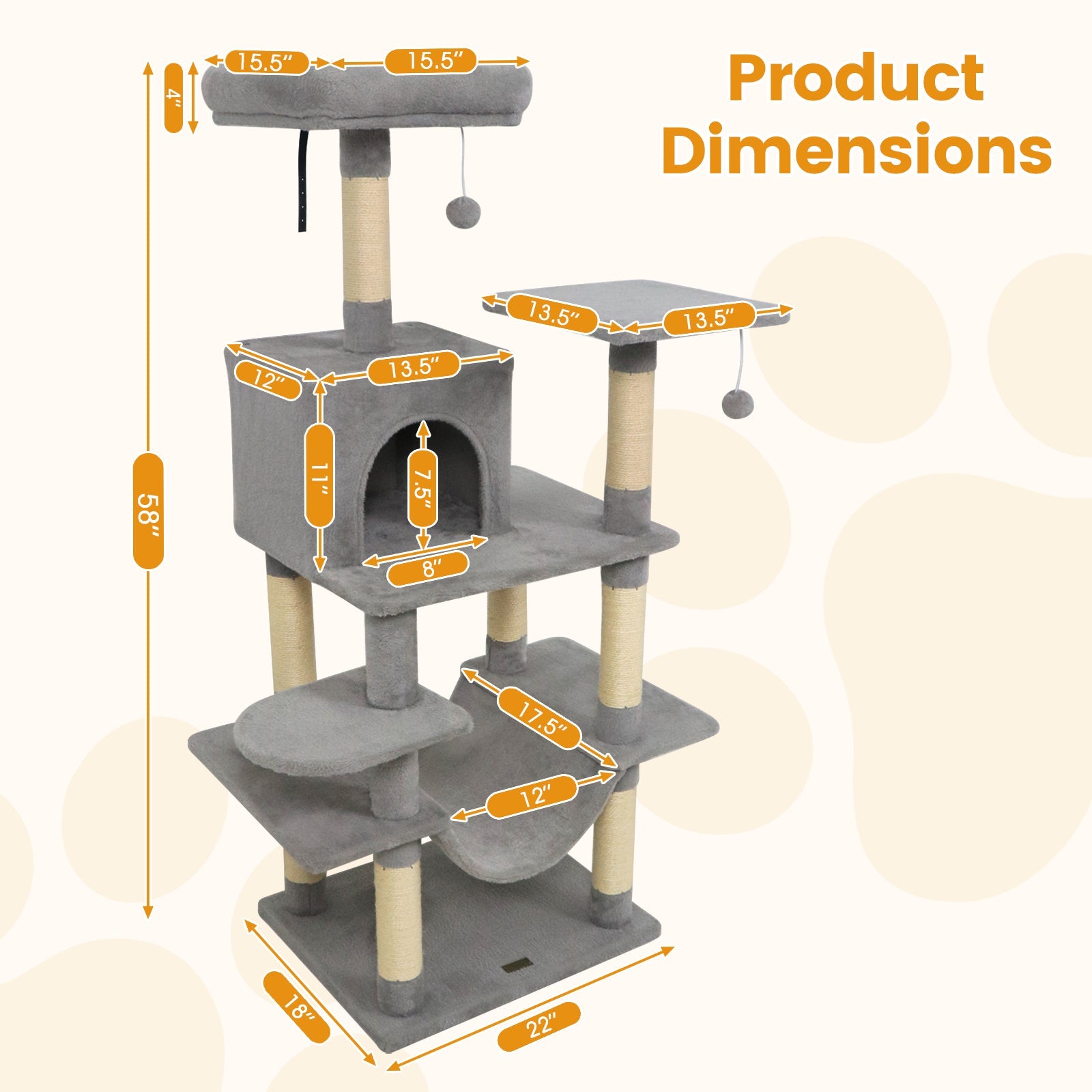 58" Multi-Level Cat Tree Soft Plush Cat Tower with Padded Top Perch
