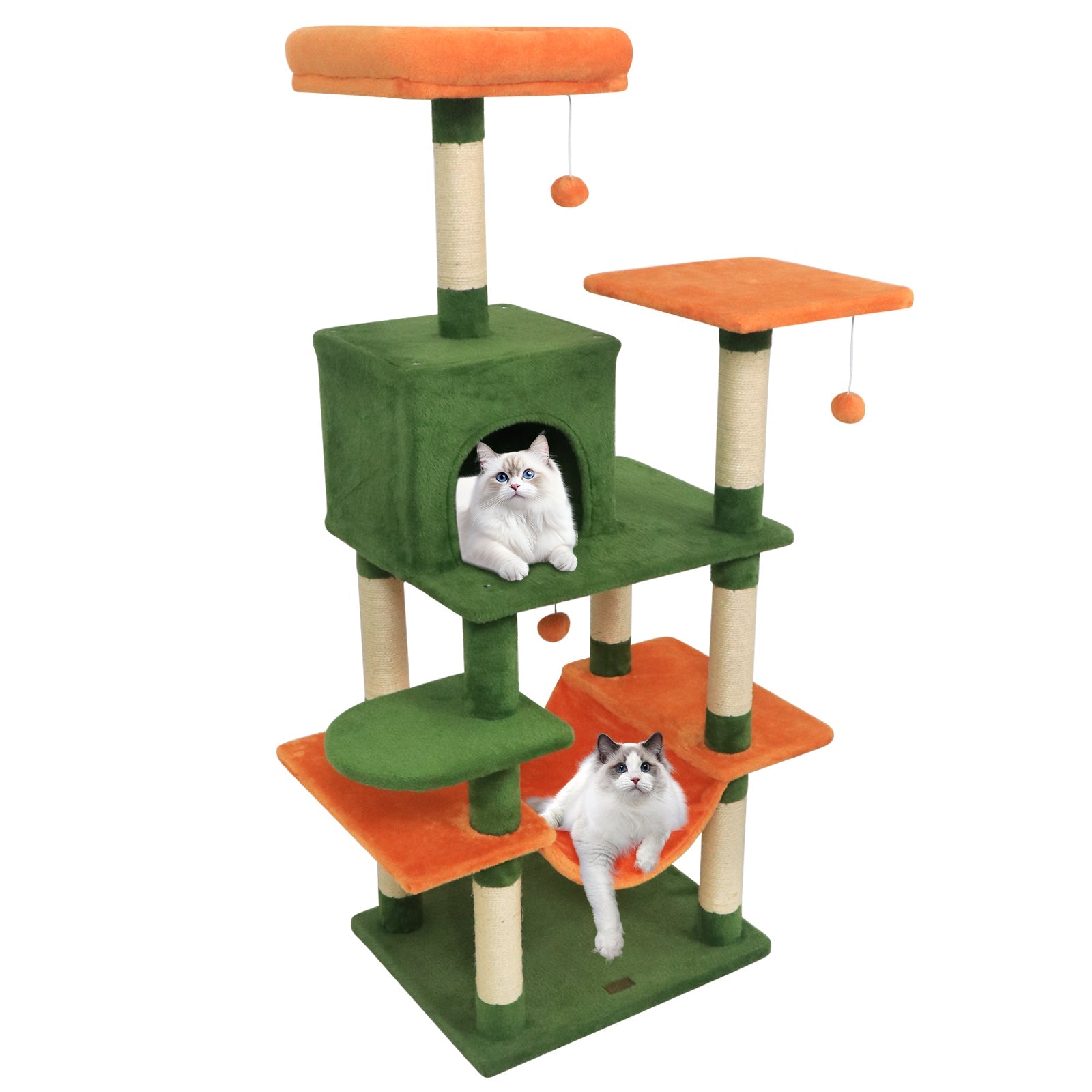 58" Multi-Level Cat Tree Soft Plush Cat Tower with Padded Top Perch Green