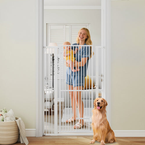 59‚Äù Extra Tall Pet Gate Heavy-Duty Metal Cat Gate with Wide Opening-White