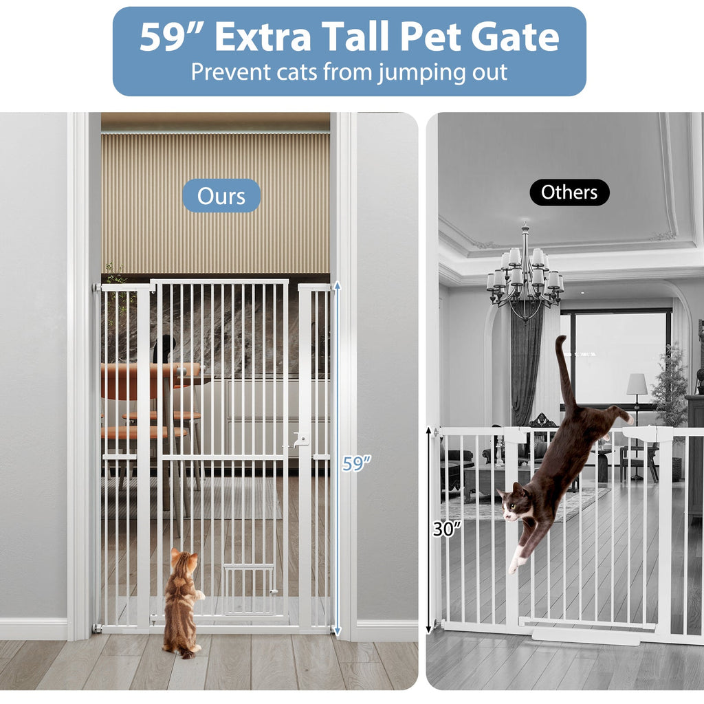 59‚Äù Extra Tall Pet Gate Heavy-Duty Metal Cat Gate with Wide Opening-White