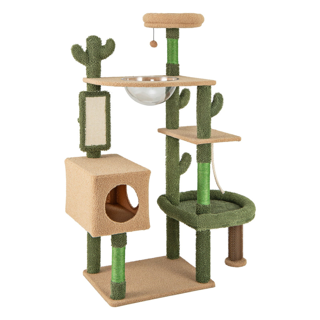 59 Inch Multilevel Cactus Cat Tree with Scratching Posts Cando Toy and Rope-Green Default Title