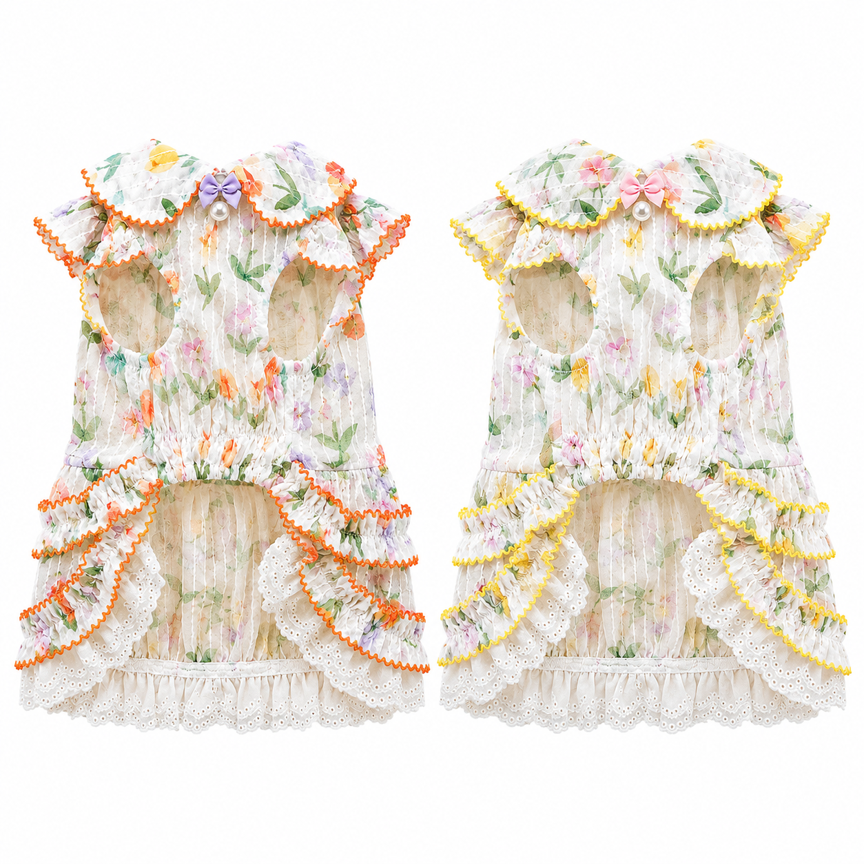 Floral Lace Dog Dress | Cottagecore Pet Princess Dress with Bow & Pearl Buttons