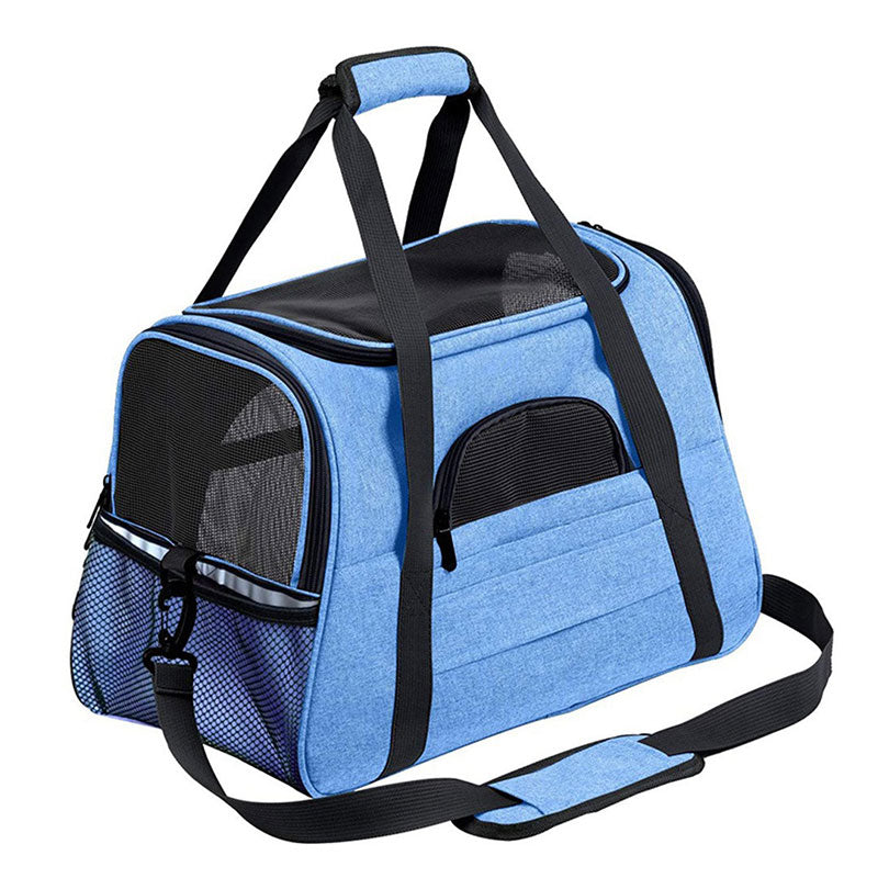 Foldable & Expandable Pet Carrier Bag - Mesh Breathable Cat/Dog Travel Bag, Convertible Crossbody Handbag for Small Pets Cationic Snow Blue